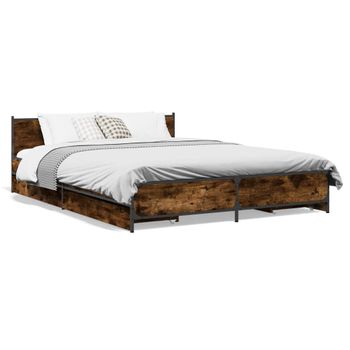 Cama Matrimonial | Cama Para Adultos | Cama Con Cajones Madera De Ingeniería Roble Ahumado 135x190 Cm Cfw61925