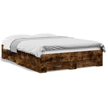 Cama Para Adultos | Cama Con Cajones Madera De Ingeniería Roble Ahumado 135x190 Cm Cfw92913