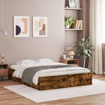 Cama Matrimonial | Cama Para Adultos | Cama Con Cajones Madera De Ingeniería Roble Ahumado 140x190 Cm Cfw136250