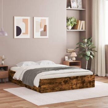 Cama Matrimonial | Cama Para Adultos | Cama Con Cajones Madera De Ingeniería Roble Ahumado 140x200 Cm Cfw602158