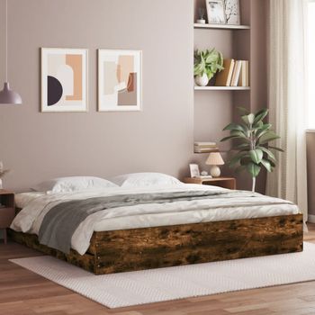 Cama Matrimonial | Cama Para Adultos | Cama Con Cajones Madera De Ingeniería Roble Ahumado 180x200 Cm Cfw573053