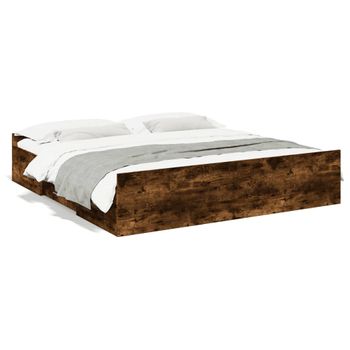 Cama Matrimonial | Cama Para Adultos | Cama Con Cajones Madera De Ingeniería Roble Ahumado 180x200 Cm Cfw47508