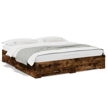 Cama Para Adultos | Cama Con Cajones Madera De Ingeniería Roble Ahumado 180x200 Cm Cfw82874