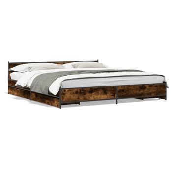 Cama Matrimonial | Cama Para Adultos | Cama Con Cajones Madera De Ingeniería Roble Ahumado 180x200 Cm Cfw60173