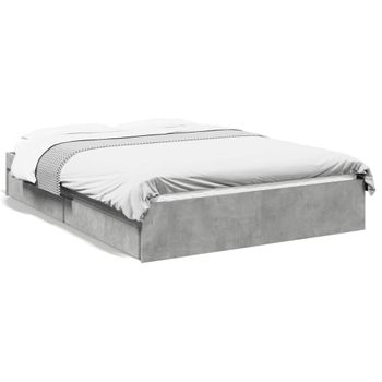 Cama Matrimonial | Cama Para Adultos | Cama Con Cajones Madera Ingeniería Gris Hormigón 135x190 Cm Cfw70657