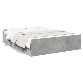 Cama Matrimonial | Cama Para Adultos | Cama Con Cajones Madera Ingeniería Gris Hormigón 140x200 Cm Cfw77790