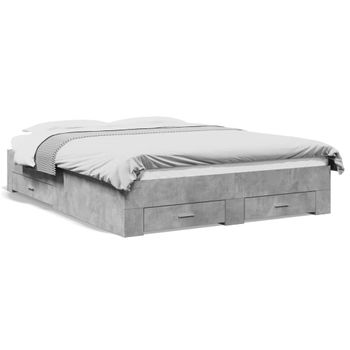 Cama Para Adultos | Cama Con Cajones Madera Ingeniería Gris Hormigón 140x200 Cm Cfw93914