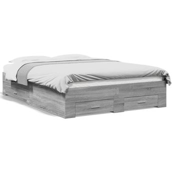 Cama Para Adultos | Cama Con Cajones Madera Ingeniería Gris Sonoma 120x190 Cm Cfw45713