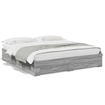 Cama Matrimonial | Cama Para Adultos | Cama Con Cajones Madera Ingeniería Gris Sonoma 200x200 Cm Cfw510699