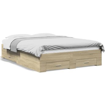 Cama Para Adultos | Cama Con Cajones Madera Ingeniería Roble Sonoma 140x190 Cm Cfw34710