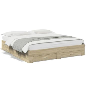 Cama Matrimonial | Cama Para Adultos | Cama Con Cajones Madera Ingeniería Roble Sonoma 200x200 Cm Cfw274473