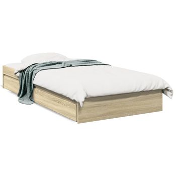 Cama Individual | Cama Para Adultos | Cama Con Cajones Madera Ingeniería Roble Sonoma 75x190 Cm Cfw38350