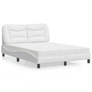 Cama Matrimonial | Cama Para Adultos | Cama Con Colchón Cuero Sintético Blanco 120x200 Cm Cfw23441