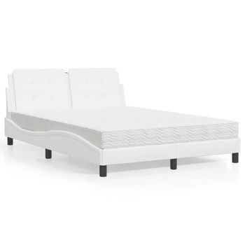 Cama Matrimonial | Cama Para Adultos | Cama Con Colchón Cuero Sintético Blanco 120x200 Cm Cfw49554