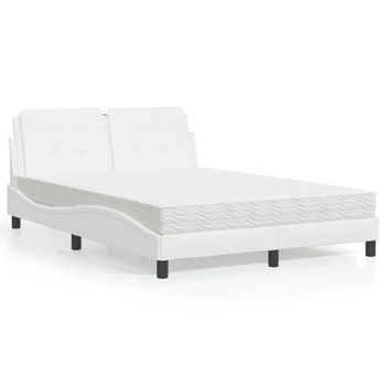 Cama Matrimonial | Cama Para Adultos | Cama Con Colchón Cuero Sintético Blanco 140x190 Cm Cfw49251