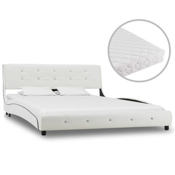 Cama Para Adultos | Cama Con Colchón Cuero Sintético Blanco 140x200 Cm Cfw307966