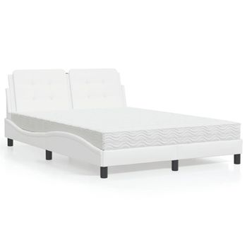 Cama Matrimonial | Cama Para Adultos | Cama Con Colchón Cuero Sintético Blanco 140x200 Cm Cfw70527