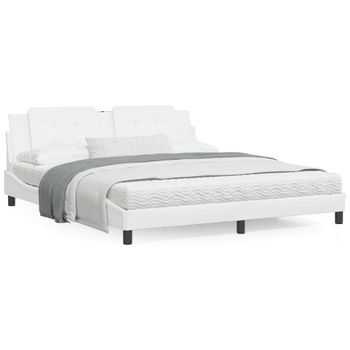 Cama Matrimonial | Cama Para Adultos | Cama Con Colchón Cuero Sintético Blanco 180x200 Cm Cfw77222