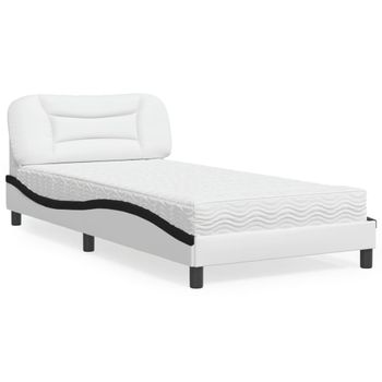 Cama Individual | Cama Para Adultos | Cama Con Colchón Cuero Sintético Blanco Y Negro 100x200 Cm Cfw62176