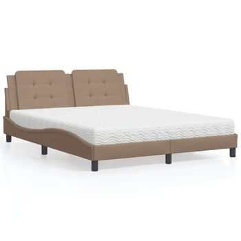 Cama Matrimonial | Cama Para Adultos | Cama Con Colchón Cuero Sintético Capuchino 160x200 Cm Cfw63739