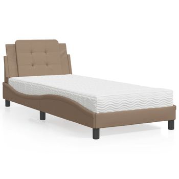 Cama Individual | Cama Para Adultos | Cama Con Colchón Cuero Sintético Capuchino 80x200 Cm Cfw59531