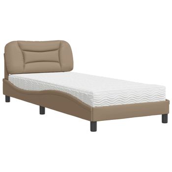 Cama Individual | Cama Para Adultos | Cama Con Colchón Cuero Sintético Capuchino 80x200 Cm Cfw90188