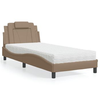 Cama Individual | Cama Para Adultos | Cama Con Colchón Cuero Sintético Capuchino 90x190 Cm Cfw41953