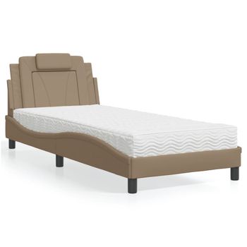 Cama Individual | Cama Para Adultos | Cama Con Colchón Cuero Sintético Capuchino 90x200 Cm Cfw42829