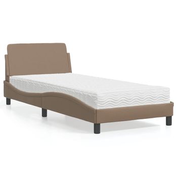 Cama Individual | Cama Para Adultos | Cama Con Colchón Cuero Sintético Capuchino 90x200 Cm Cfw27517