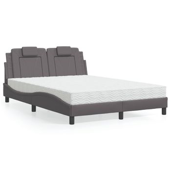 Cama Matrimonial | Cama Para Adultos | Cama Con Colchón Cuero Sintético Gris 120x200 Cm Cfw37482