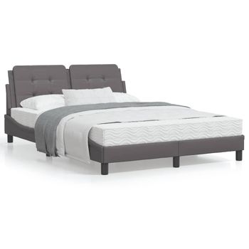 Cama Matrimonial | Cama Para Adultos | Cama Con Colchón Cuero Sintético Gris 120x200 Cm Cfw27950