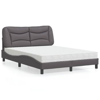 Cama Matrimonial | Cama Para Adultos | Cama Con Colchón Cuero Sintético Gris 120x200 Cm Cfw20858