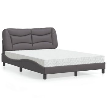 Cama Matrimonial | Cama Para Adultos | Cama Con Colchón Cuero Sintético Gris 140x190 Cm Cfw49367