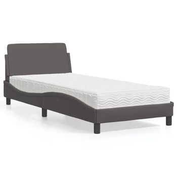 Cama Individual | Cama Para Adultos | Cama Con Colchón Cuero Sintético Gris 80x200 Cm Cfw81554