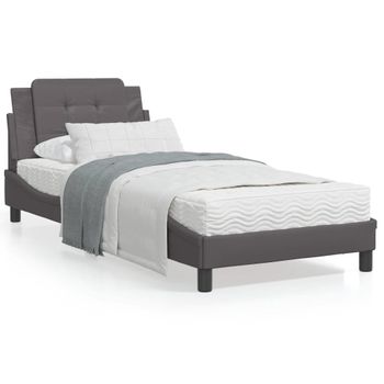 Cama Individual | Cama Para Adultos | Cama Con Colchón Cuero Sintético Gris 90x190 Cm Cfw62730