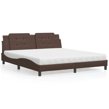 Cama Matrimonial | Cama Para Adultos | Cama Con Colchón Cuero Sintético Marrón 180x200 Cm Cfw29398