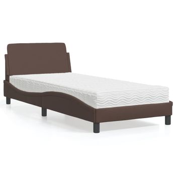 Cama Individual | Cama Para Adultos | Cama Con Colchón Cuero Sintético Marrón 80x200 Cm Cfw71832