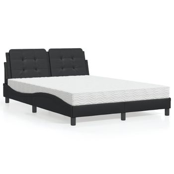 Cama Matrimonial | Cama Para Adultos | Cama Con Colchón Cuero Sintético Negro 120x200 Cm Cfw23892