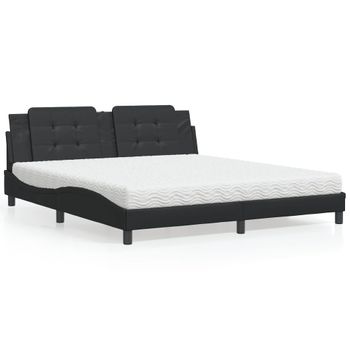 Cama Matrimonial | Cama Para Adultos | Cama Con Colchón Cuero Sintético Negro 180x200 Cm Cfw75841