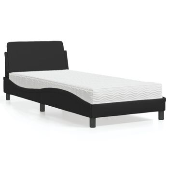 Cama Individual | Cama Para Adultos | Cama Con Colchón Cuero Sintético Negro 80x200 Cm Cfw52806