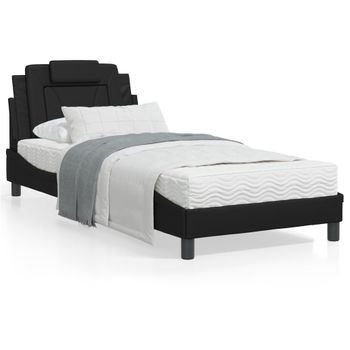 Cama Individual | Cama Para Adultos | Cama Con Colchón Cuero Sintético Negro 80x200 Cm Cfw88129