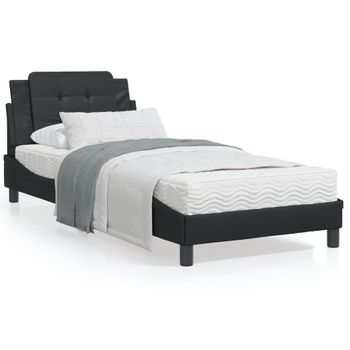 Cama Individual | Cama Para Adultos | Cama Con Colchón Cuero Sintético Negro 90x200 Cm Cfw45575