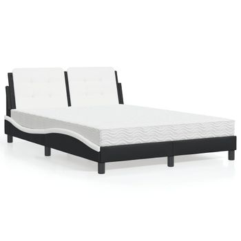 Cama Matrimonial | Cama Para Adultos | Cama Con Colchón Cuero Sintético Negro Y Blanco 120x200 Cm Cfw41200