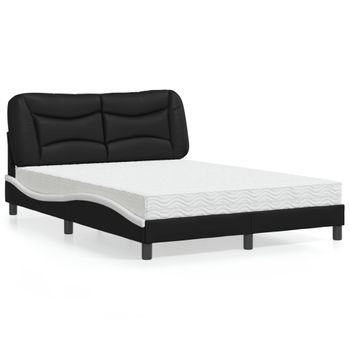 Cama Matrimonial | Cama Para Adultos | Cama Con Colchón Cuero Sintético Negro Y Blanco 120x200 Cm Cfw21816