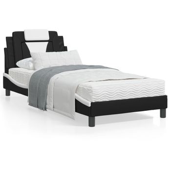 Cama Individual | Cama Para Adultos | Cama Con Colchón Cuero Sintético Negro Y Blanco 80x200 Cm Cfw26034