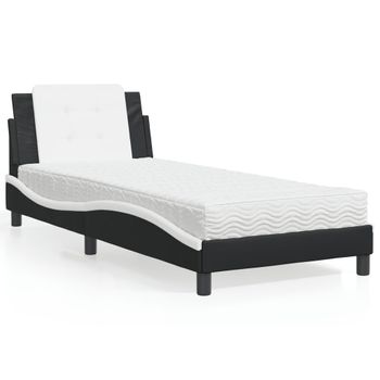 Cama Individual | Cama Para Adultos | Cama Con Colchón Cuero Sintético Negro Y Blanco 80x200 Cm Cfw71795