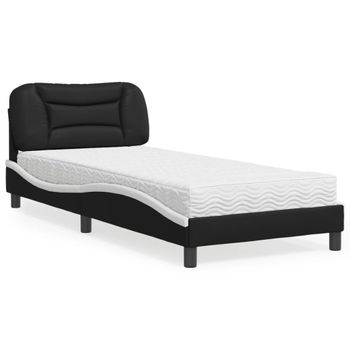 Cama Individual | Cama Para Adultos | Cama Con Colchón Cuero Sintético Negro Y Blanco 80x200 Cm Cfw89973