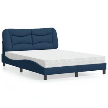 Cama Matrimonial | Cama Para Adultos | Cama Con Colchón Tela Azul 140x190 Cm Cfw95484