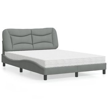 Cama Matrimonial | Cama Para Adultos | Cama Con Colchón Tela Gris Claro 120x200 Cm Cfw44317