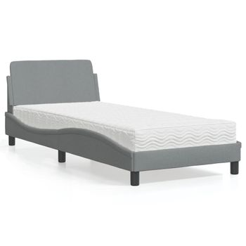 Cama Individual | Cama Para Adultos | Cama Con Colchón Tela Gris Claro 80x200 Cm Cfw78168